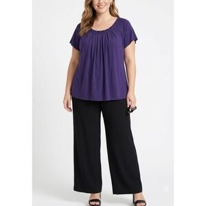 New Alyx Blouse size 3X Eggplant Purple Pleated Lattice Neck Short Sleeve Knit